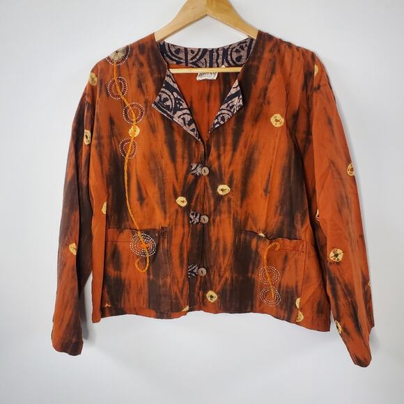 Market Place Not Charity Orange and Black button up lightweight button up - Picture 1 of 6